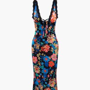 NWT - Floral Print Lace Trim V-neck Maxi Dress - Size Small [CURRENT STYLE]